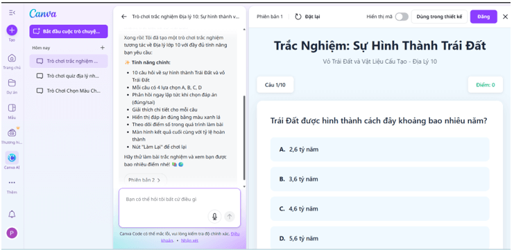 Tổng hợp các câu lệnh Canva Code tạo trò chơi tương tác cấp THPT