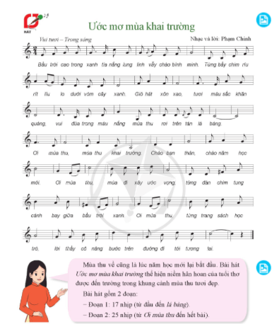 Bài hát Ước mơ mùa khai trường trang 4 Âm nhạc lớp 7 Cánh diều