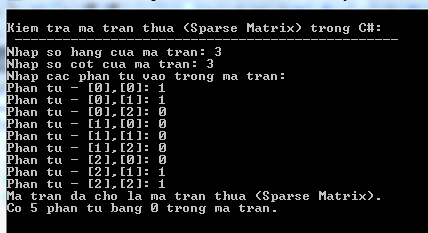Kiểm tra ma trận thưa (Sparse Matrix) trong C#