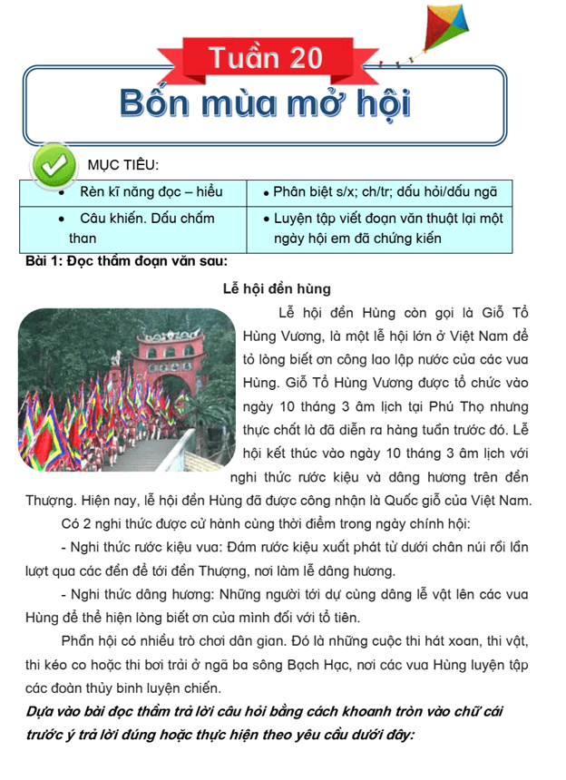 Bài tập cuối tuần Tiếng Việt lớp 3 Tuần 20 Chân trời sáng tạo có đáp án (có đáp án) | Đề kiểm tra cuối tuần Tiếng Việt lớp 3