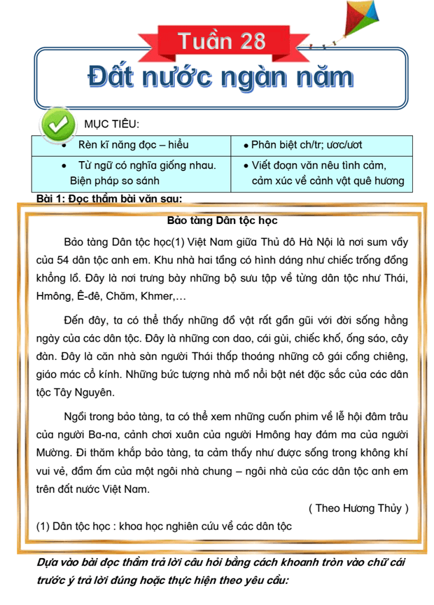 Bài tập cuối tuần Tiếng Việt lớp 3 Tuần 28 Kết nối tri thức (có đáp án) | Đề kiểm tra cuối tuần Tiếng Việt lớp 3