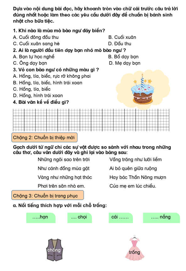 Bài tập cuối tuần Tiếng Việt lớp 3 Tuần 6 Cánh diều (có đáp án) | Đề kiểm tra cuối tuần Tiếng Việt lớp 3