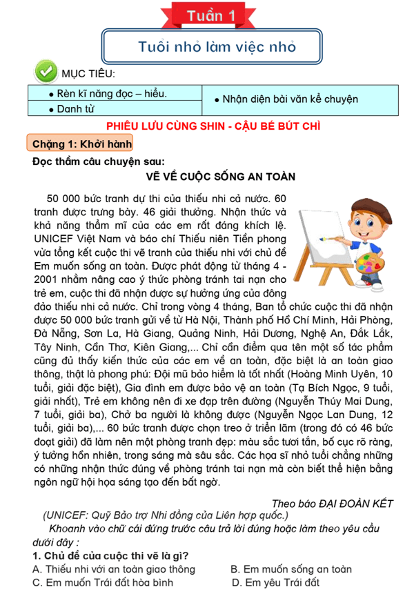 Bài tập cuối tuần Tiếng Việt lớp 4 Tuần 1 Chân trời sáng tạo (có đáp án) | Đề kiểm tra cuối tuần Tiếng Việt lớp 4