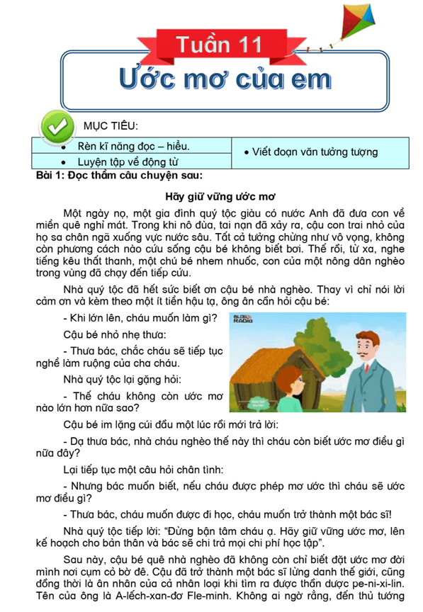 Bài tập cuối tuần Tiếng Việt lớp 4 Tuần 11 Cánh diều (có đáp án) | Đề kiểm tra cuối tuần Tiếng Việt lớp 4