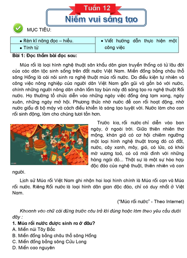 Bài tập cuối tuần Tiếng Việt lớp 4 Tuần 12 Kết nối tri thức (có đáp án) | Đề kiểm tra cuối tuần Tiếng Việt lớp 4
