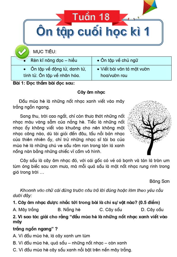 Bài tập cuối tuần Tiếng Việt lớp 4 Tuần 18 Cánh diều (có đáp án) | Đề kiểm tra cuối tuần Tiếng Việt lớp 4