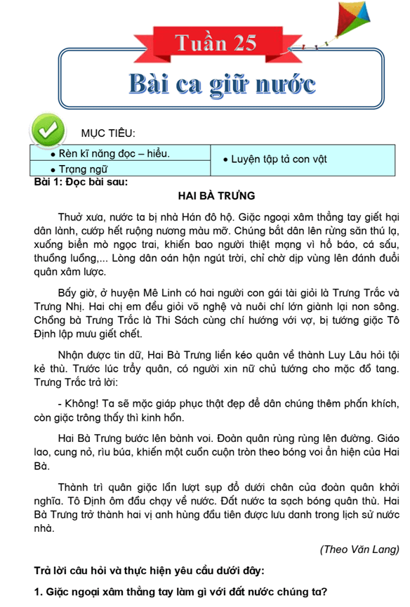 Bài tập cuối tuần Tiếng Việt lớp 4 Tuần 25 Cánh diều (có đáp án) | Đề kiểm tra cuối tuần Tiếng Việt lớp 4