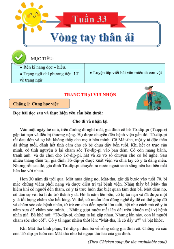 Bài tập cuối tuần Tiếng Việt lớp 4 Tuần 33 Chân trời sáng tạo (có đáp án) | Đề kiểm tra cuối tuần Tiếng Việt lớp 4