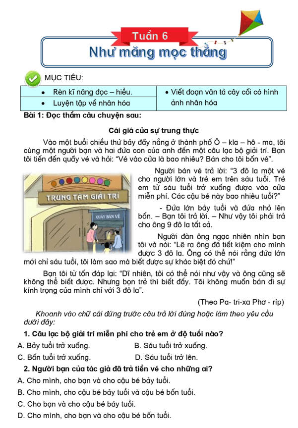 Bài tập cuối tuần Tiếng Việt lớp 4 Tuần 6 Cánh diều (có đáp án) | Đề kiểm tra cuối tuần Tiếng Việt lớp 4