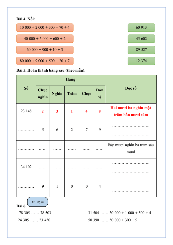 Bài tập hàng ngày Toán lớp 4 Bài 1: Ôn tập các số đến 100 000 | Kết nối tri thức