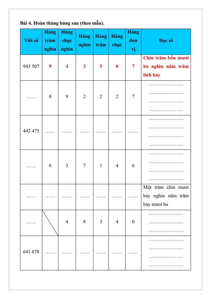 Bài tập hàng ngày Toán lớp 4 Bài 10: Số có sáu chữ số. Số 1 000 000 | Kết nối tri thức