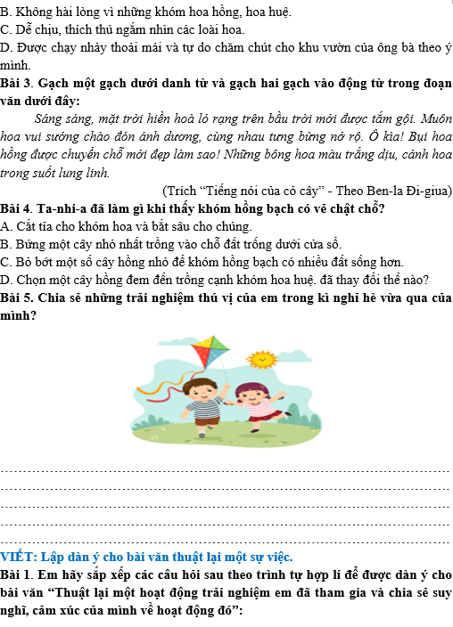 Bài tập hàng ngày Tiếng Việt lớp 4 Bài 10: Tiếng nói của cỏ cây | Kết nối tri thức