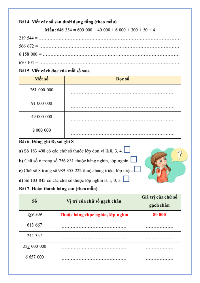 Bài tập hàng ngày Toán lớp 4 Bài 11: Hàng và lớp | Kết nối tri thức