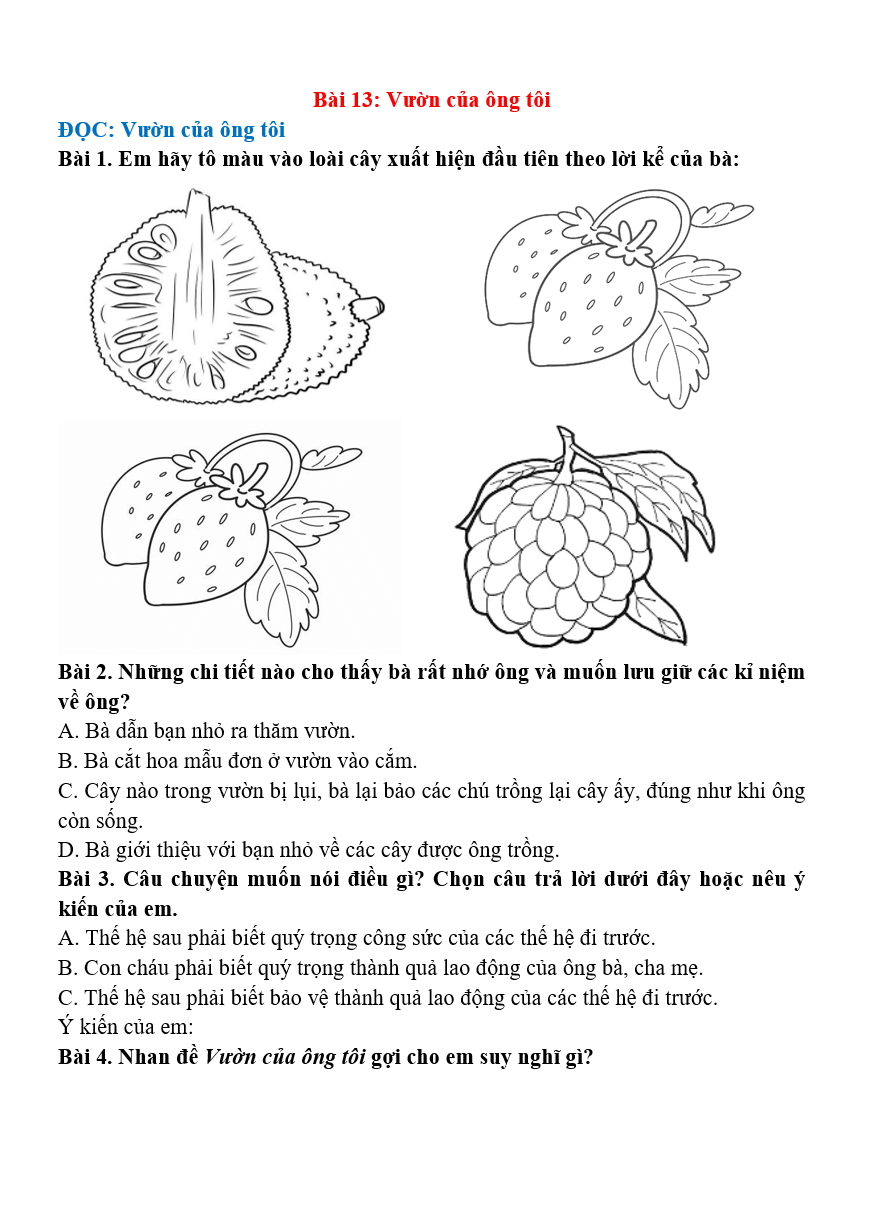 Bài tập hàng ngày Tiếng Việt lớp 4 Bài 13: Vườn của ông tôi | Kết nối tri thức