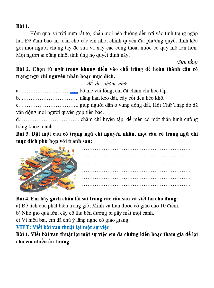 Bài tập hàng ngày Tiếng Việt lớp 4 Bài 15: Người thầy đầu tiên của bố tôi | Kết nối tri thức