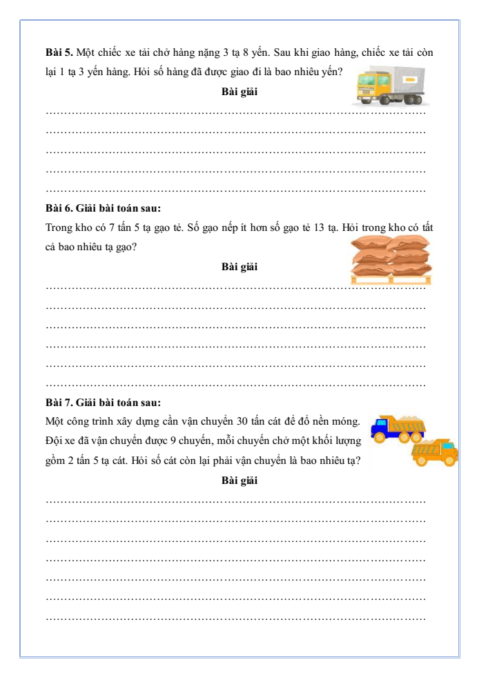 Bài tập hàng ngày Toán lớp 4 Bài 17: Yến, tạ, tấn | Kết nối tri thức