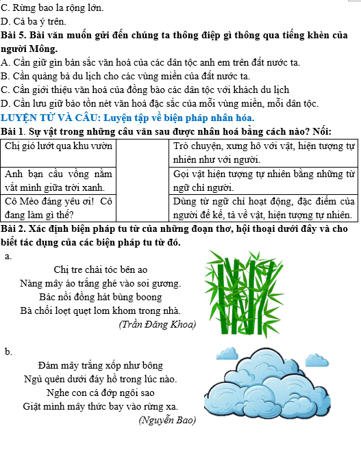 Bài tập hàng ngày Tiếng Việt lớp 4 Bài 19: Thanh âm của núi | Kết nối tri thức