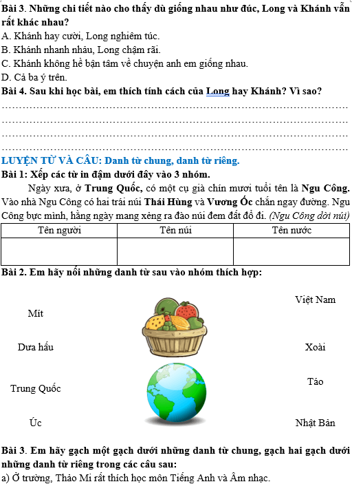 Bài tập hàng ngày Tiếng Việt lớp 4 Bài 3: Anh em sinh đôi | Kết nối tri thức