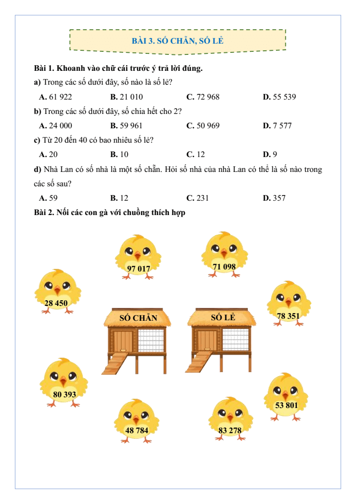 Bài tập hàng ngày Toán lớp 4 Bài 3: Số chẵn, số lẻ | Kết nối tri thức