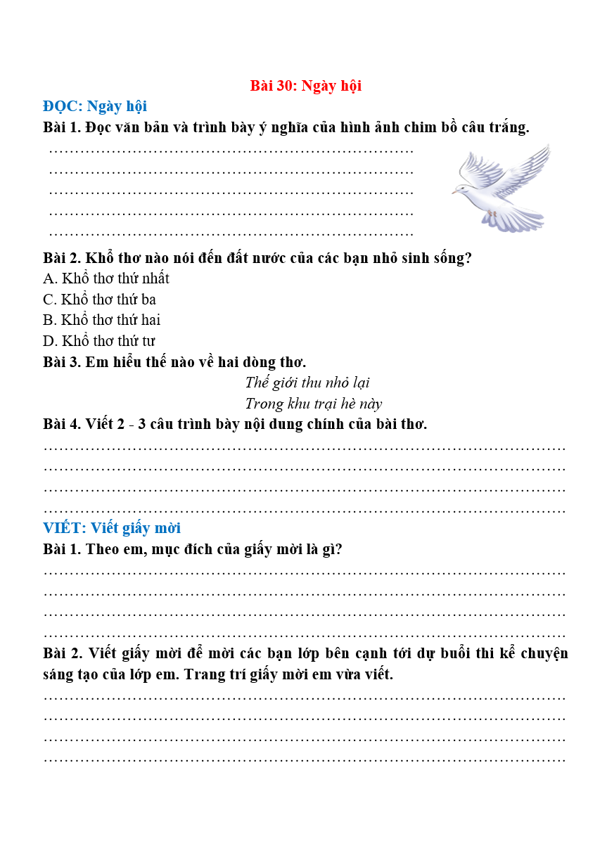 Bài tập hàng ngày Tiếng Việt lớp 4 Bài 30: Ngày hội | Kết nối tri thức