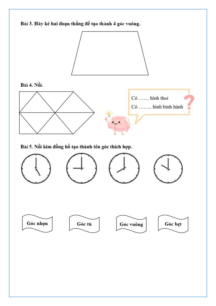 Bài tập hàng ngày Toán lớp 4 Bài 35: Ôn tập hình học | Kết nối tri thức