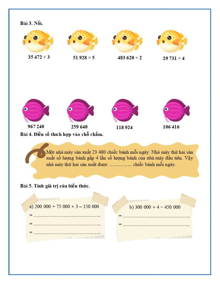 Bài tập hàng ngày Toán lớp 4 Bài 38: Nhân với số có một chữ số | Kết nối tri thức