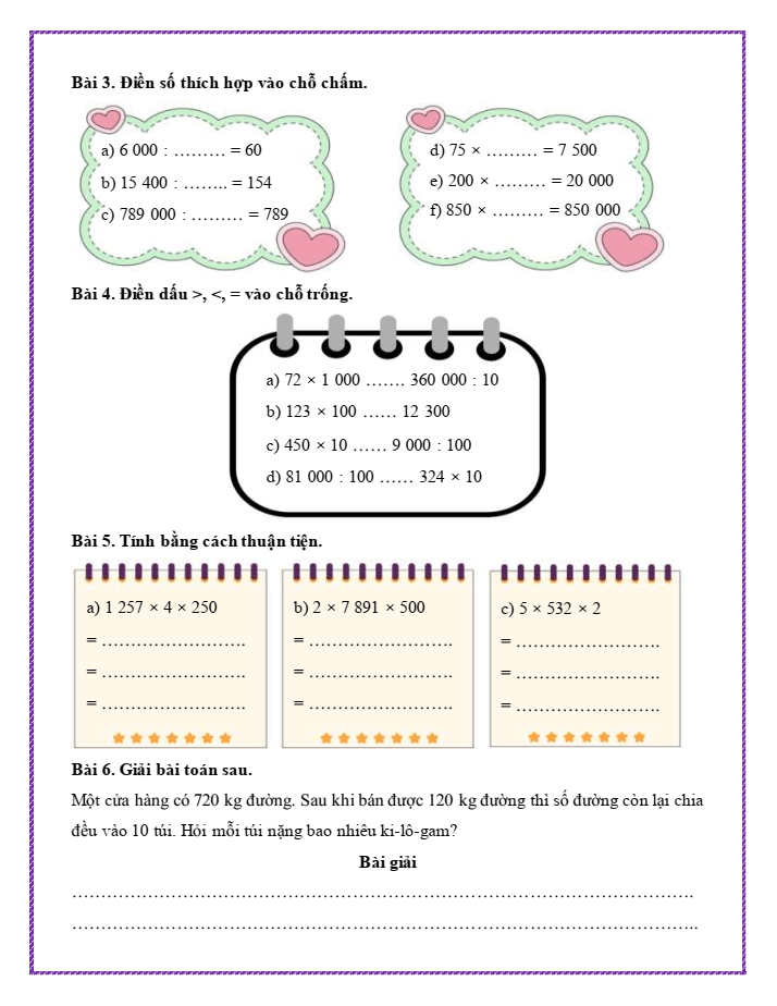 Bài tập hàng ngày Toán lớp 4 Bài 41: Nhân, chia với 10, 100, 1 000 | Kết nối tri thức