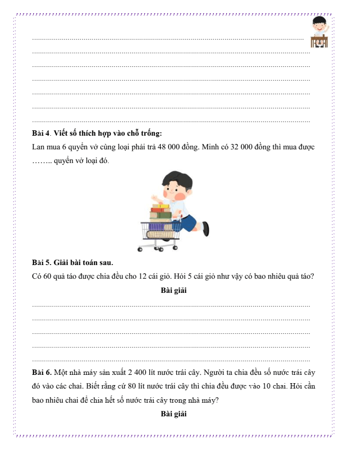 Bài tập hàng ngày Toán lớp 4 Bài 47: Bài toán liên quan đến rút về đơn vị | Kết nối tri thức