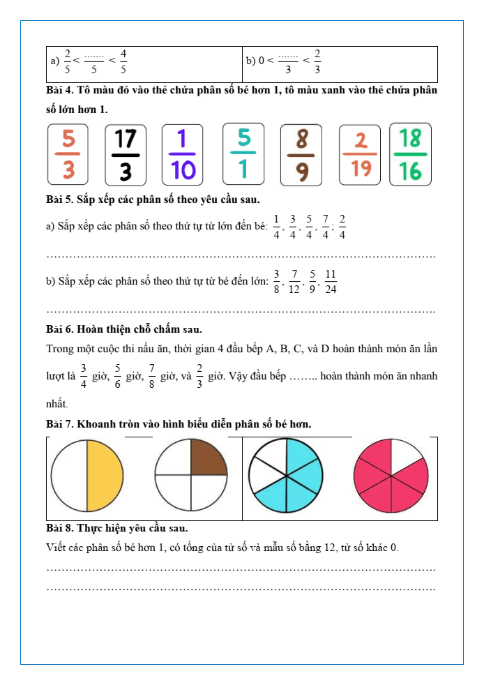 Bài tập hàng ngày Toán lớp 4 Bài 58: So sánh phân số | Kết nối tri thức