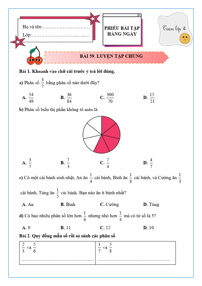 Bài tập hàng ngày Toán lớp 4 Bài 59: Luyện tập chung | Kết nối tri thức