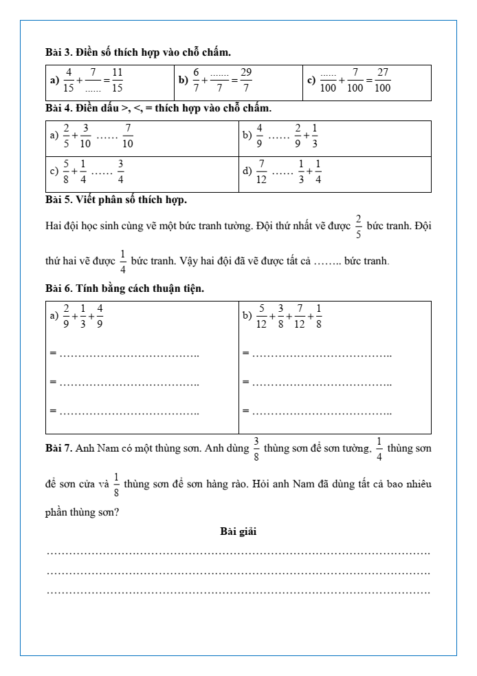 Bài tập hàng ngày Toán lớp 4 Bài 60: Phép cộng phân số | Kết nối tri thức