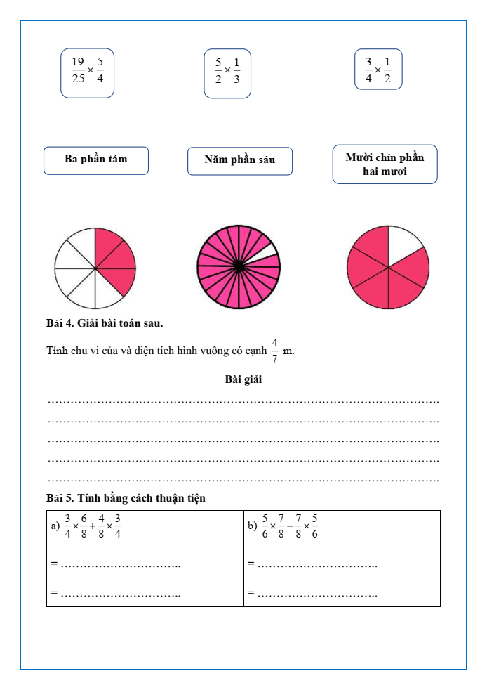 Bài tập hàng ngày Toán lớp 4 Bài 63: Phép nhân phân số | Kết nối tri thức