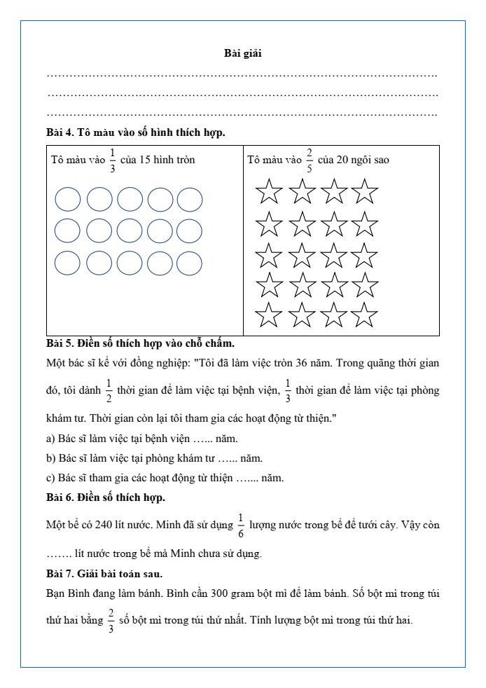 Bài tập hàng ngày Toán lớp 4 Bài 65: Tìm phân số của một số | Kết nối tri thức