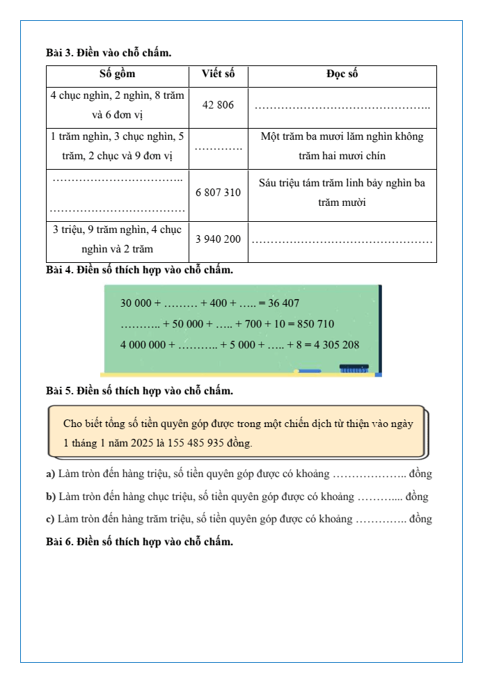 Bài tập hàng ngày Toán lớp 4 Bài 67: Ôn tập số tự nhiên | Kết nối tri thức
