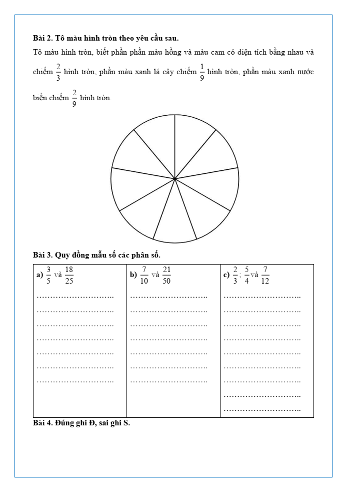 Bài tập hàng ngày Toán lớp 4 Bài 69: Ôn tập phân số | Kết nối tri thức