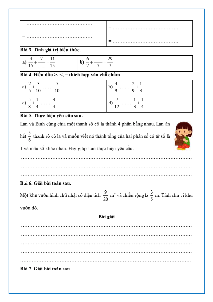 Bài tập hàng ngày Toán lớp 4 Bài 70: Ôn tập phép tính với phân số | Kết nối tri thức