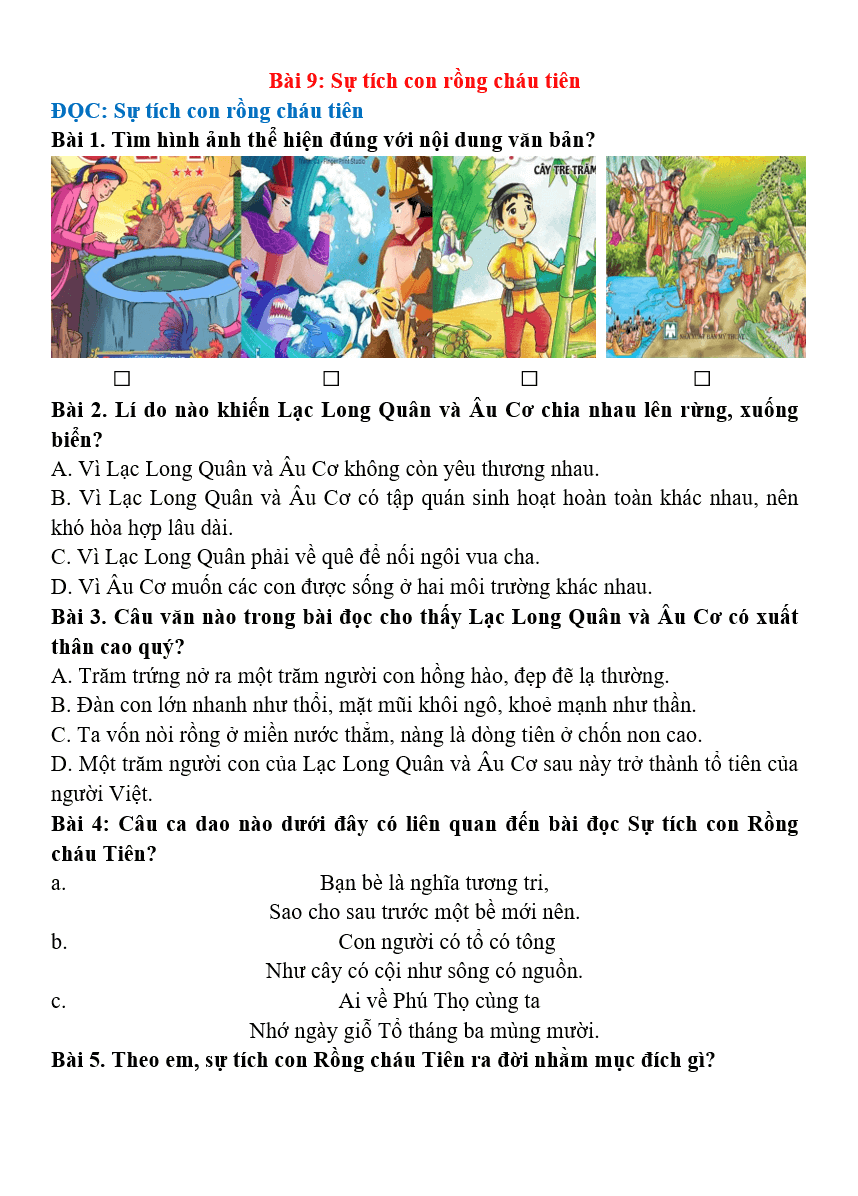 Bài tập hàng ngày Tiếng Việt lớp 4 Bài 9: Sự tích con Rồng cháu Tiên | Kết nối tri thức