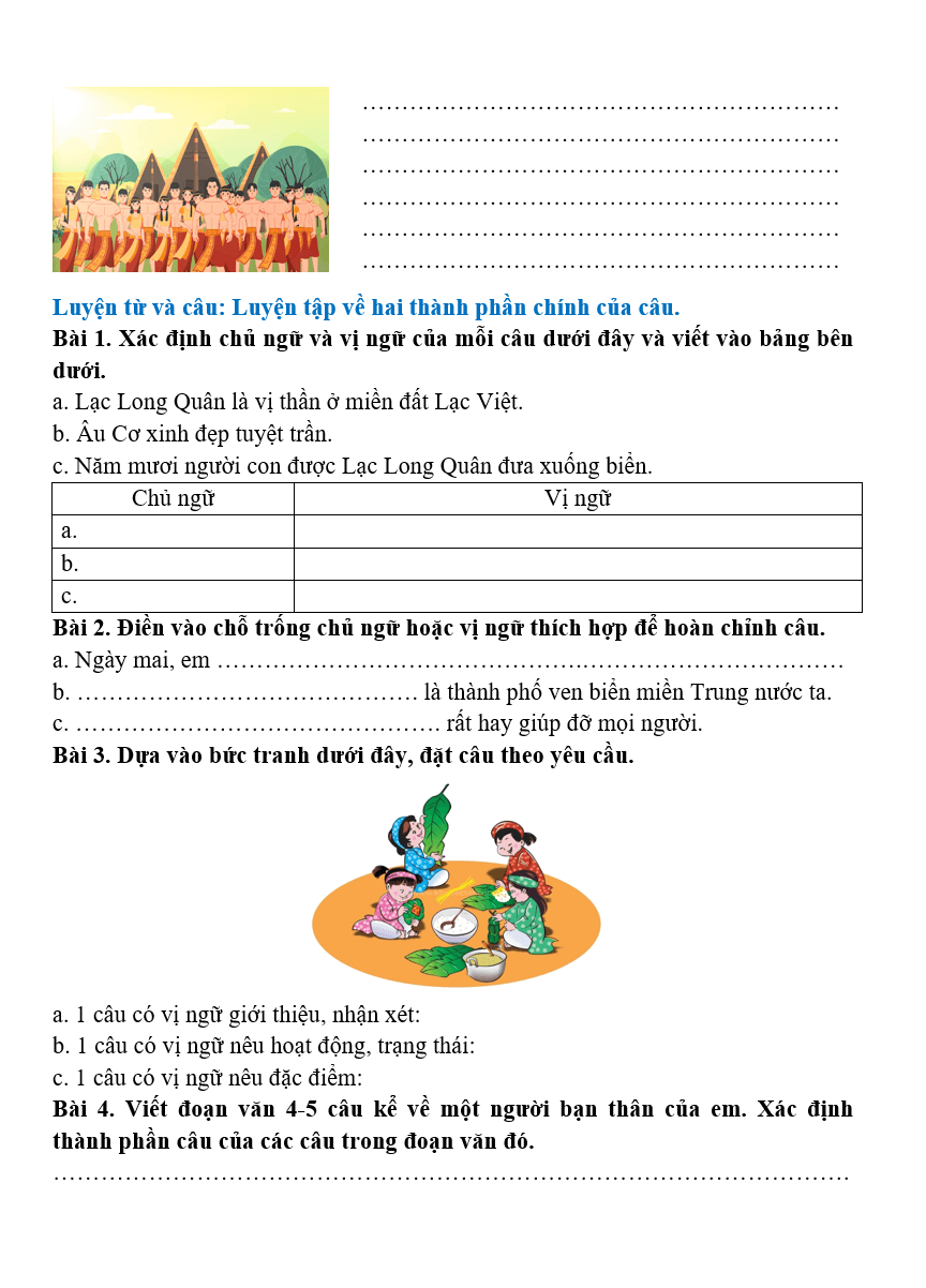 Bài tập hàng ngày Tiếng Việt lớp 4 Bài 9: Sự tích con Rồng cháu Tiên | Kết nối tri thức