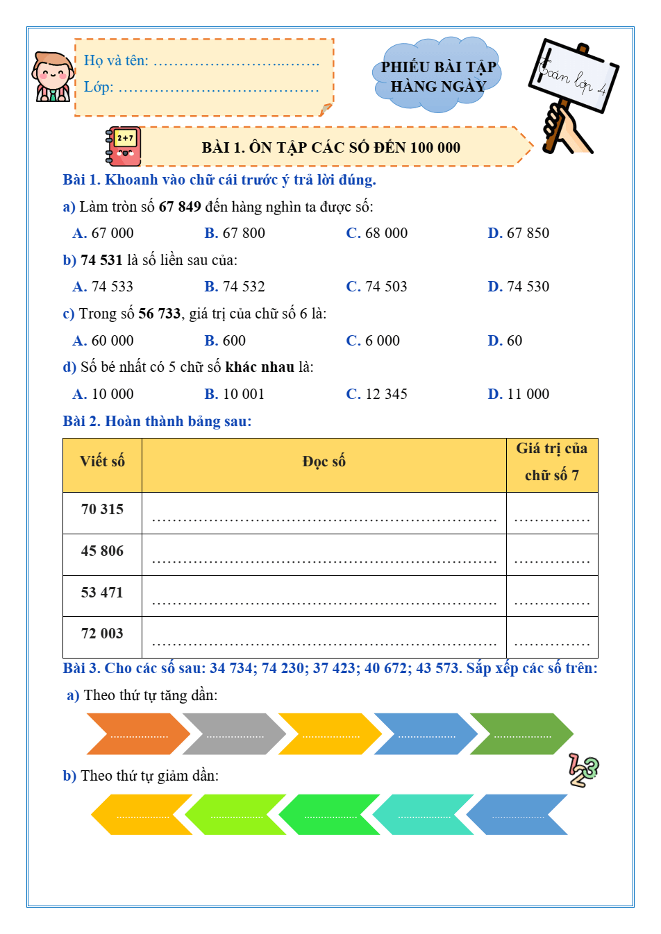 Bài tập hàng ngày Toán lớp 4 Cánh diều Học kì 1 (có lời giải)
