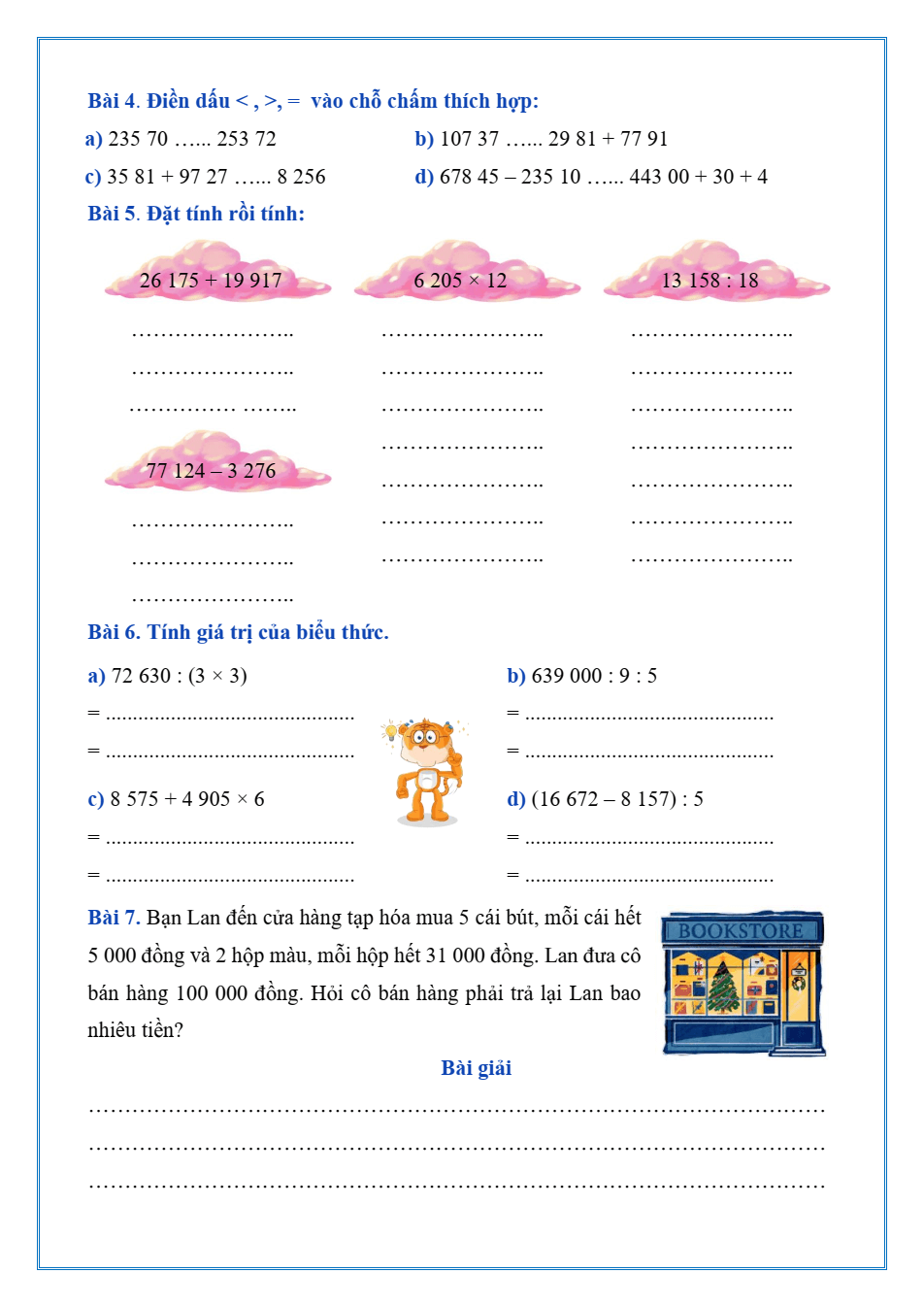 Bài tập hàng ngày Toán lớp 4 Cánh diều Học kì 1 (có lời giải)