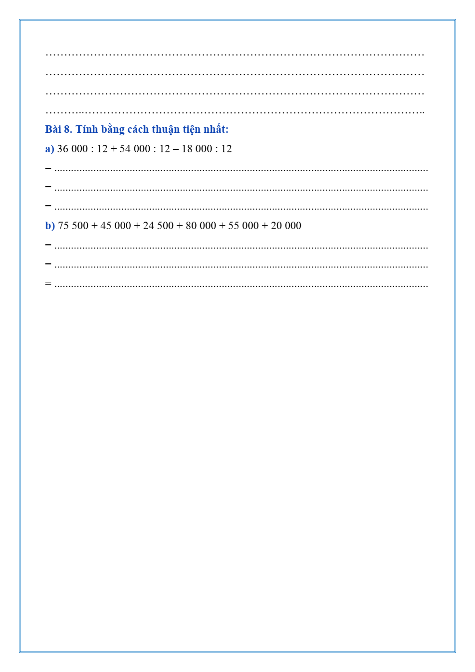 Bài tập hàng ngày Toán lớp 4 Cánh diều Học kì 1 (có lời giải)