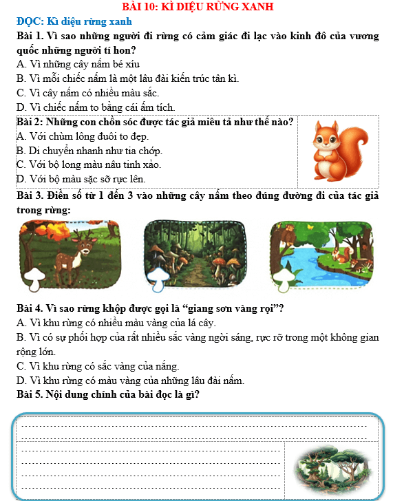 Bài tập hàng ngày Tiếng Việt lớp 5 Bài 10: Kì diệu rừng xanh | Kết nối tri thức