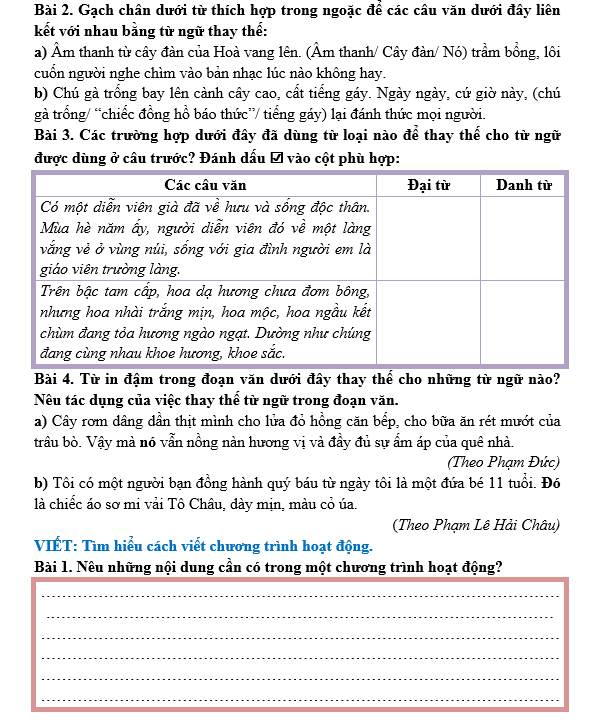 Bài tập hàng ngày Tiếng Việt lớp 5 Bài 13: Đàn t'rưng – tiếng ca đại ngàn | Kết nối tri thức