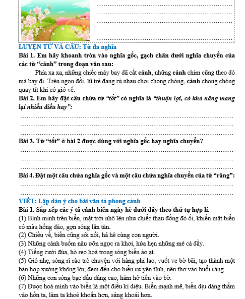 Bài tập hàng ngày Tiếng Việt lớp 5 Bài 13: Mầm non | Kết nối tri thức