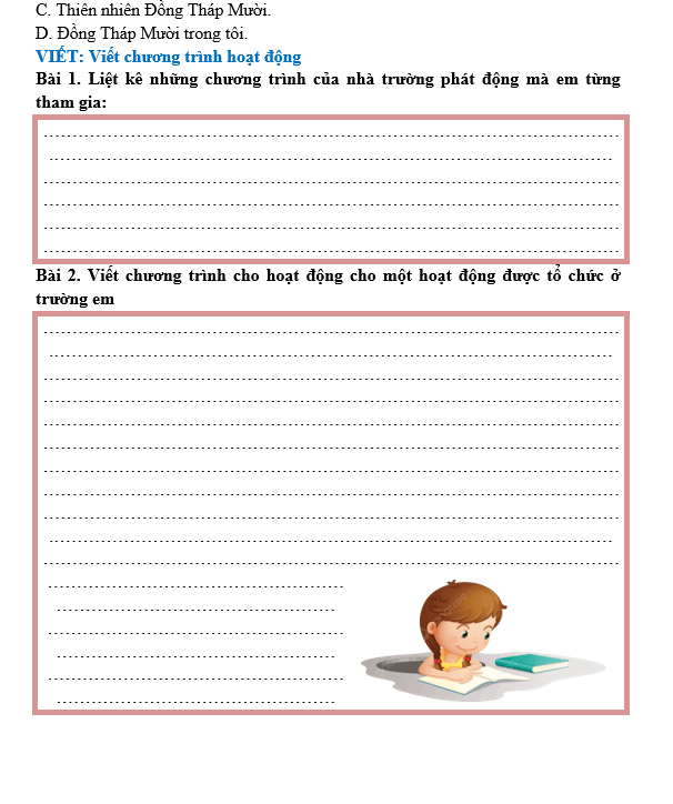 Bài tập hàng ngày Tiếng Việt lớp 5 Bài 14: Đường quê Đồng Tháp Mười | Kết nối tri thức