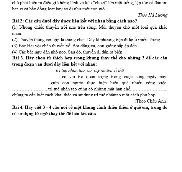 Bài tập hàng ngày Tiếng Việt lớp 5 Bài 15: Xuồng ba lá quê tôi | Kết nối tri thức