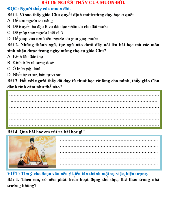 Bài tập hàng ngày Tiếng Việt lớp 5 Bài 18: Người thầy của muôn đời | Kết nối tri thức