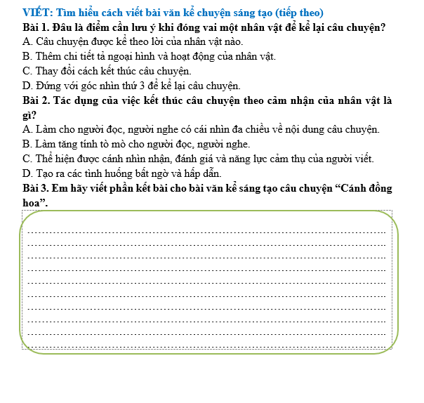 Bài tập hàng ngày Tiếng Việt lớp 5 Bài 2: Cánh đồng hoa | Kết nối tri thức