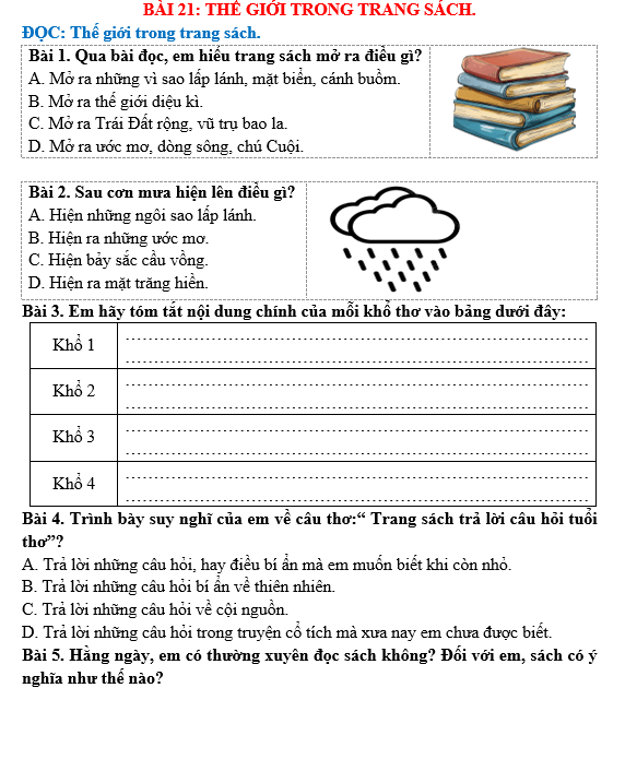 Bài tập hàng ngày Tiếng Việt lớp 5 Bài 21: Thế giới trong trang sách | Kết nối tri thức
