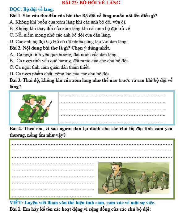 Bài tập hàng ngày Tiếng Việt lớp 5 Bài 22: Bộ đội về làng | Kết nối tri thức